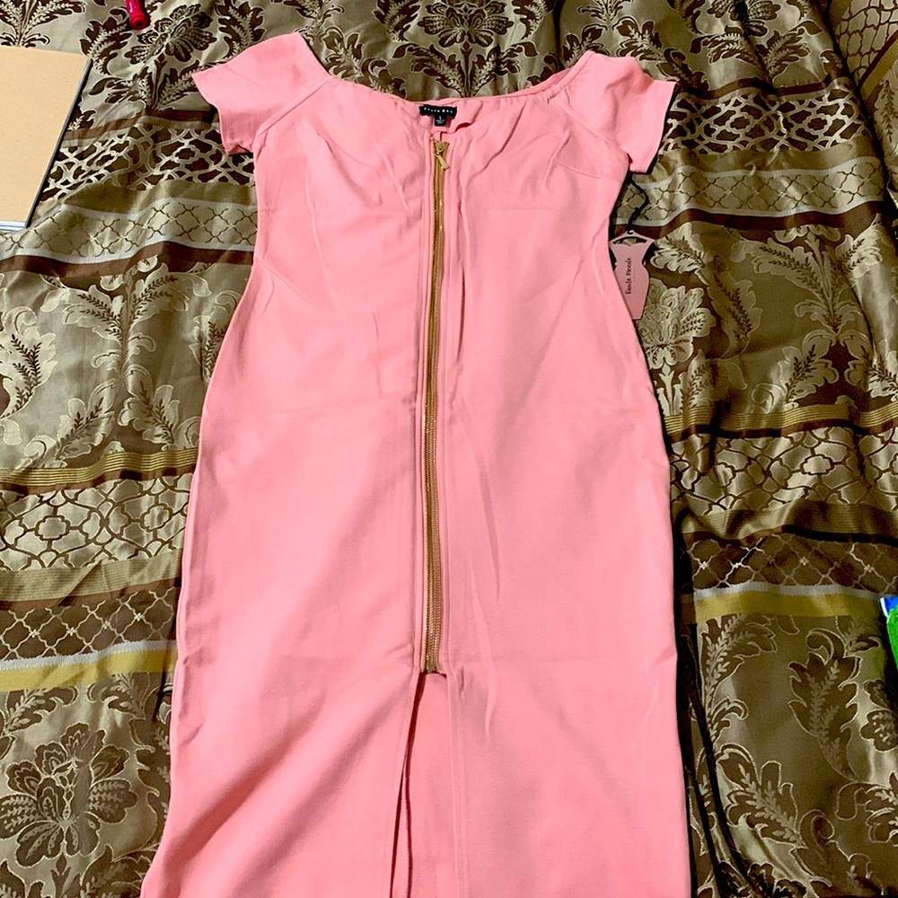 NWT, zip front shirt sleeve, bodycon, Barbiecore dress